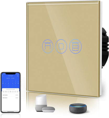 WiFi Smart Roller Shutter Switch Glass Panel Touch Sensor Wall Switches Life/Tuya APP Compatible with Alexa and Google Home Gold