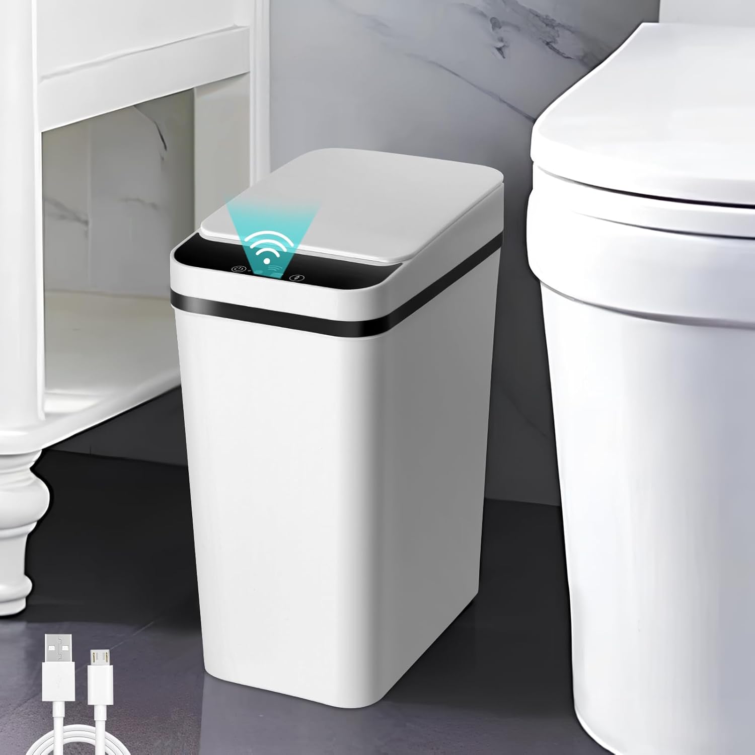 Smart Automatic Sensor Trash Can, 12L Motion Sensor Trash Can, Automatic Rubbish Bin with Smart Sensor, Intelligent Touchless Trash Can Smart Bin, Waterproof for Bedroom Bathroom Toilet Kitchen Office