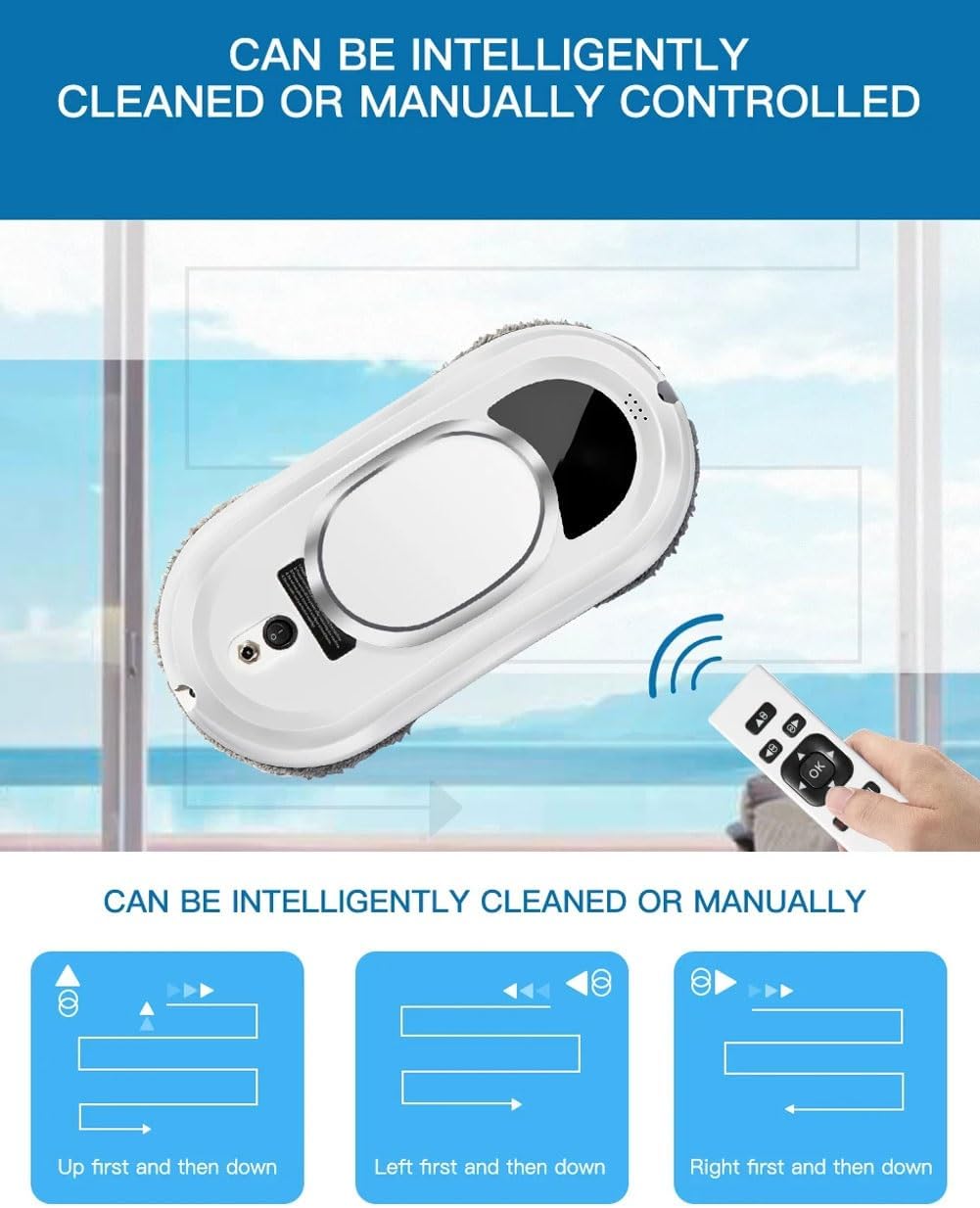 Window Cleaner Robot, Smart Window Cleaner Cleaning Robot with 2800Pa Strong Suction, Window Glass Vacuum Robot with Remote Control, for Indoor/Outdoor Windows Mirror