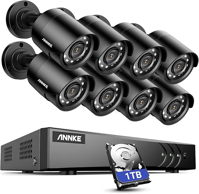 CCTV Camera System Outdoor, Smart Human/Vehicle Detection, 8 x 2MP Security Bullet Cameras and 3K Lite 8CH Surveillance DVR with 1TB HDD, Play Back, remote alert with Images, IP66 Weatherproof