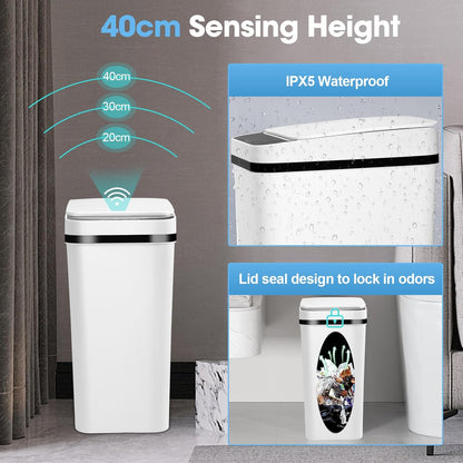 Smart Automatic Sensor Trash Can, 12L Motion Sensor Trash Can, Automatic Rubbish Bin with Smart Sensor, Intelligent Touchless Trash Can Smart Bin, Waterproof for Bedroom Bathroom Toilet Kitchen Office