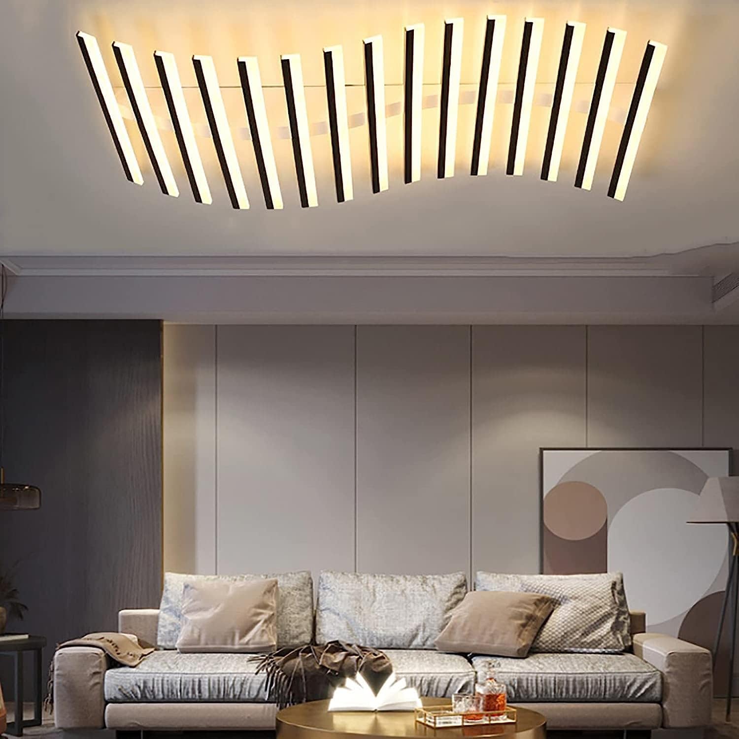 Nordic Art Line Black Acrylic Wave Led Ceiling Chandelier Dimmable Recessed Ceiling Lights