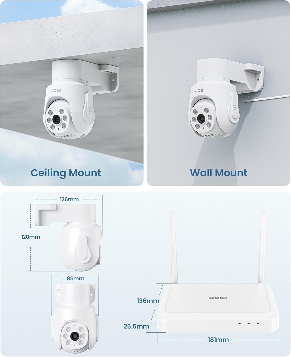 5MP Wireless CCTV Camera System with 4Pcs 5MP Wi-Fi 6 Security Cameras, 8CH 4K WIFI NVR with 1TB HDD, Colour Night Vision, Siren Alarm, Human Auto Tracking, 2-Way Audio