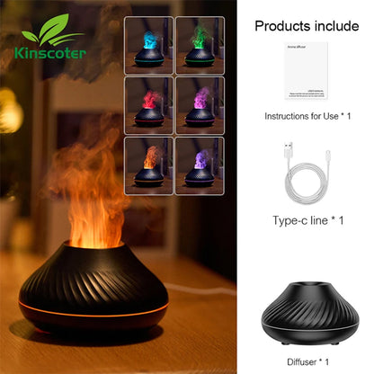 Volcanic Aroma Diffuser Essential Oil Lamp 130ml USB Portable Air Humidifier with Colour Flame Night Light (White 130ml)