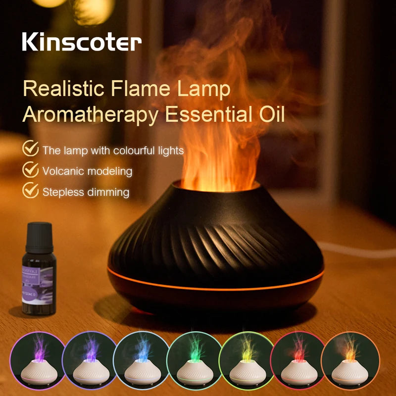 Volcanic Aroma Diffuser Essential Oil Lamp 130ml USB Portable Air Humidifier with Colour Flame Night Light (White 130ml)