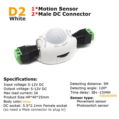 PIR Motion Sensor Light Switch DC 5V 12V with Timer