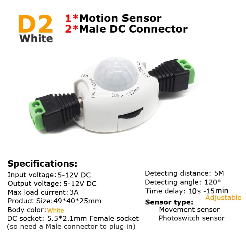 PIR Motion Sensor Light Switch DC 5V 12V with Timer