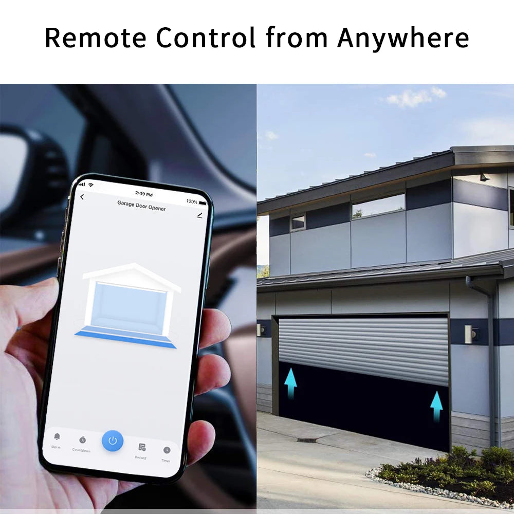 Smart Garage Door Opener with Voice Commands, Real time notification and Remote Control