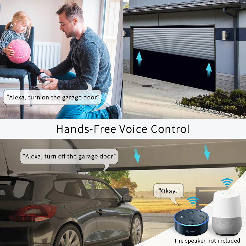 Smart Garage Door Opener with Voice Commands, Real time notification and Remote Control