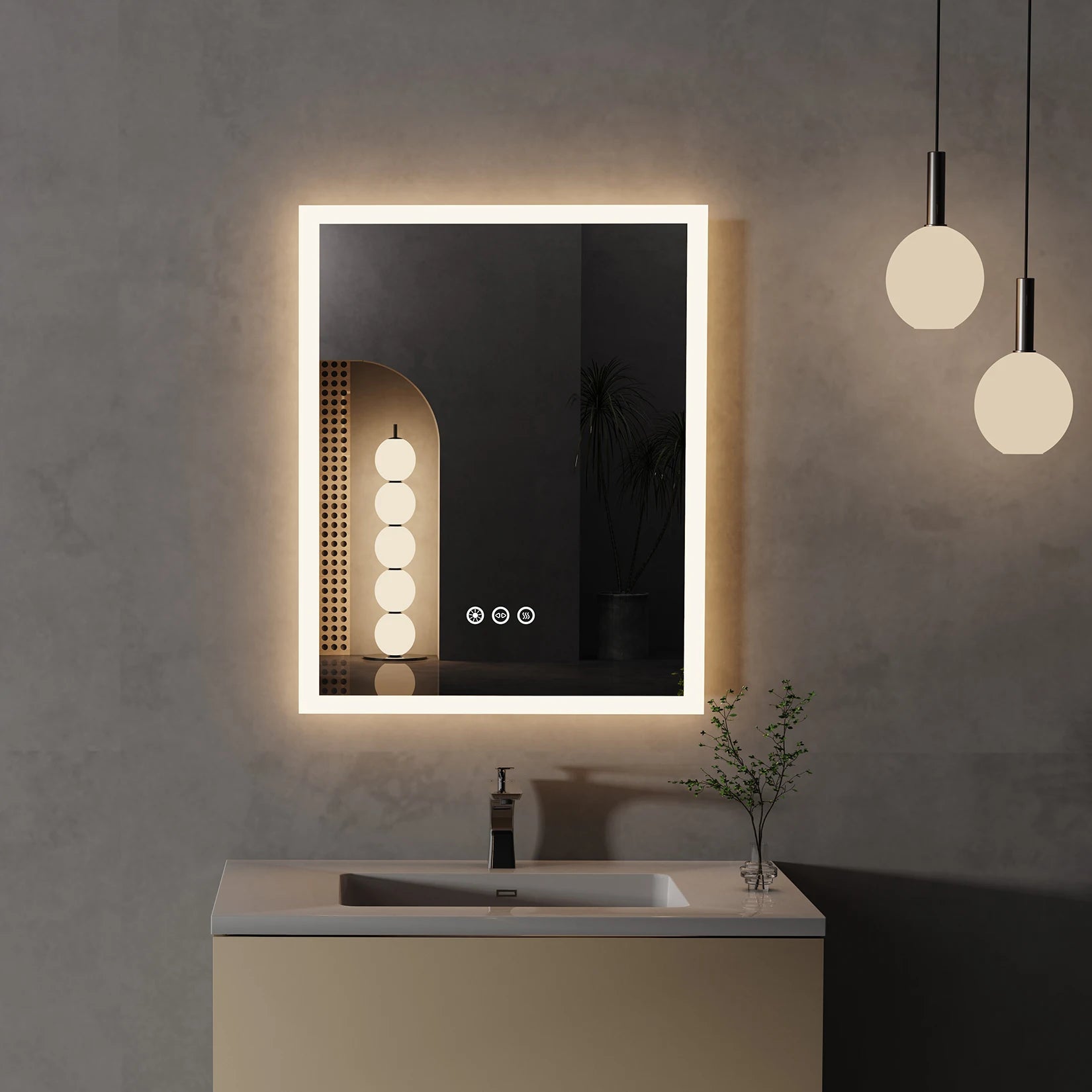 Smart Touch Button, Memory Function, vanity Mirror LED Lighted Anti-Fog Bathroom Mirror