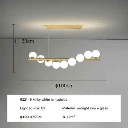 Modern LED Long Ceiling Chandelier with Glass Balls