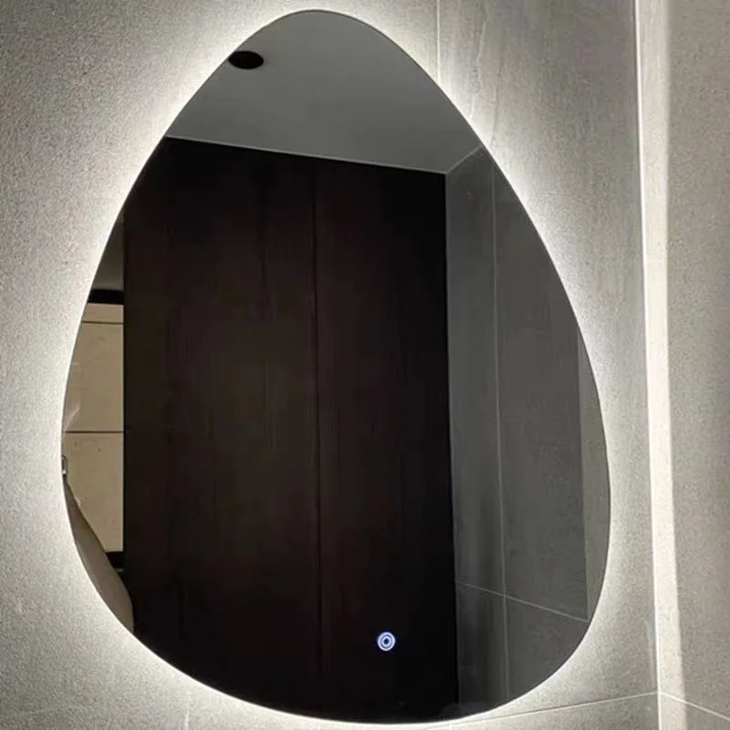 Irregular Bathroom Mirror With LED Light, Teardrop Shape Decorative Mirror, Vanity Mirror Makeup Mirror With 3 Colour LED Light, Dimmable