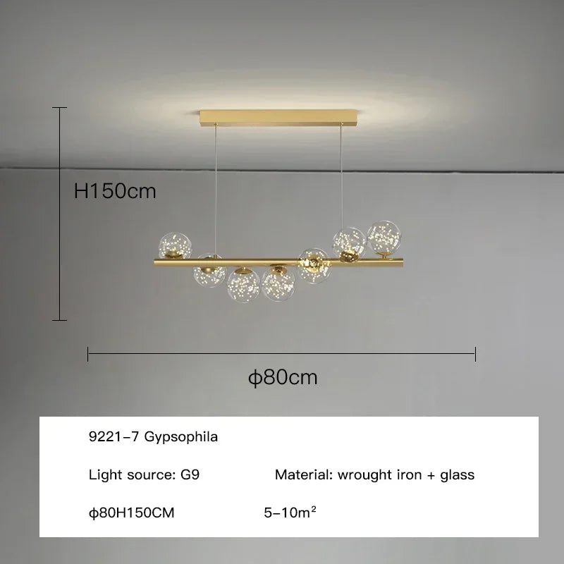 Modern LED Long Ceiling Chandelier with Glass Balls