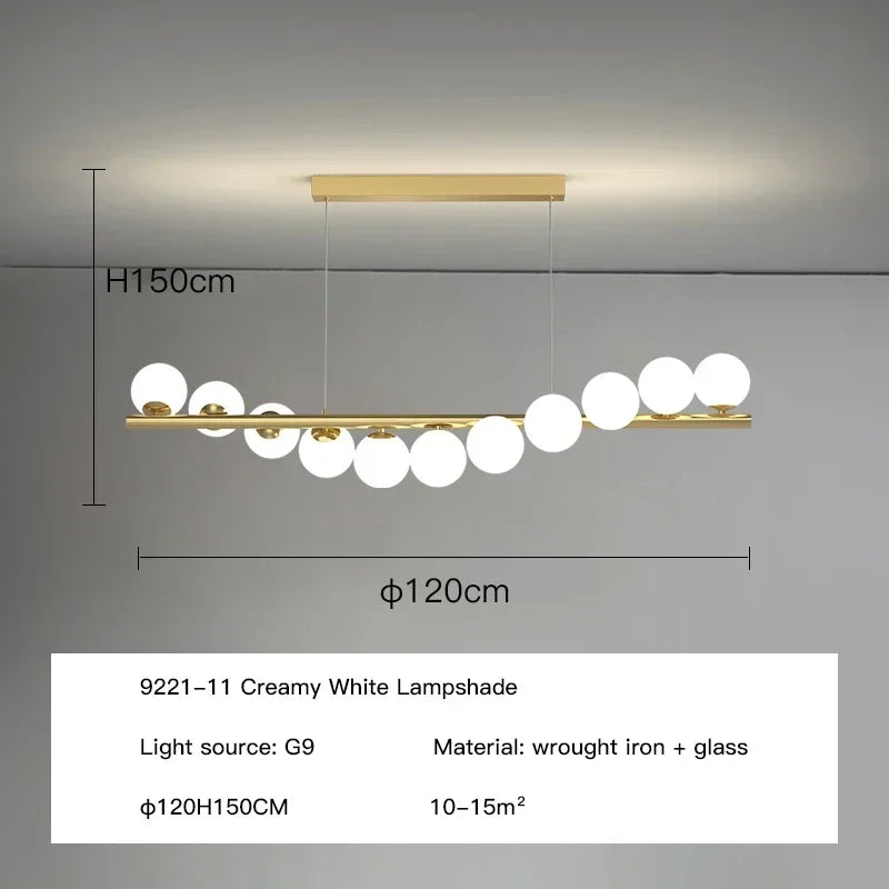 Modern LED Long Ceiling Chandelier with Glass Balls