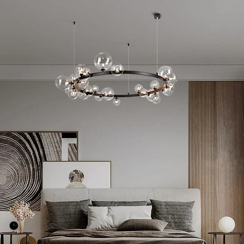 Luxury Black &amp; Gold Glass Bubble Chandelier