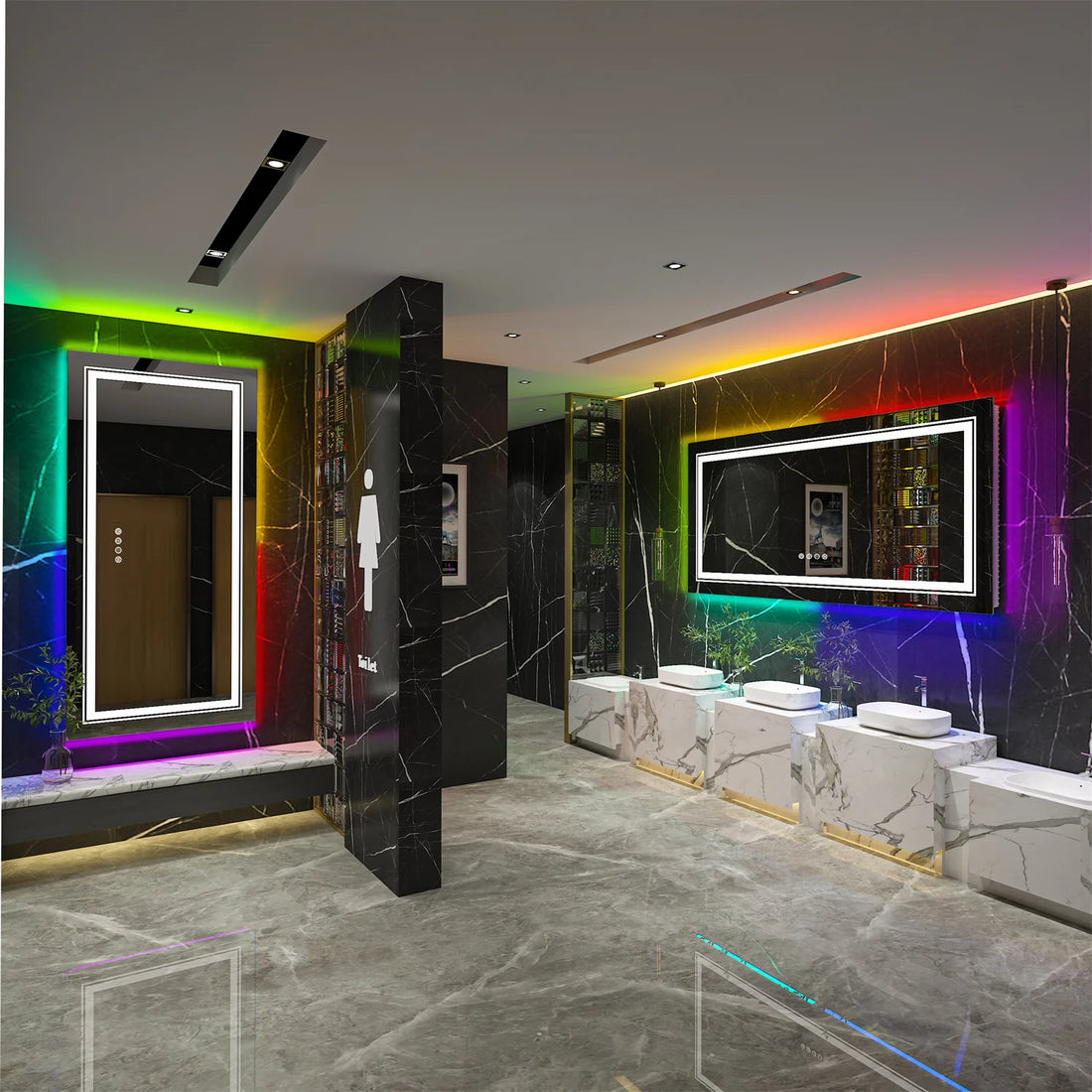 LED Bathroom Mirror RGB Colour Changing Backlit Mirror Shatterproof Dimmable Anti-Fog Vanity Mirror with Double Lights (RGB Multicolor Backlit + Adjustable Front-Lighted)