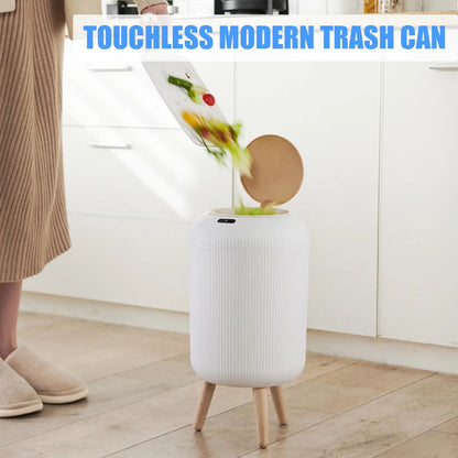 Smart Touchless Bathroom Bin with Lid, Automatic Waterproof Bedroom Bin for Bedroom Office Living Room Kitchen