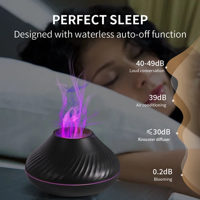 Volcanic Aroma Diffuser Essential Oil Lamp 130ml USB Portable Air Humidifier with Colour Flame Night Light (White 130ml)