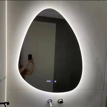 Irregular Bathroom Mirror With LED Light, Teardrop Shape Decorative Mirror, Vanity Mirror Makeup Mirror With 3 Colour LED Light, Dimmable