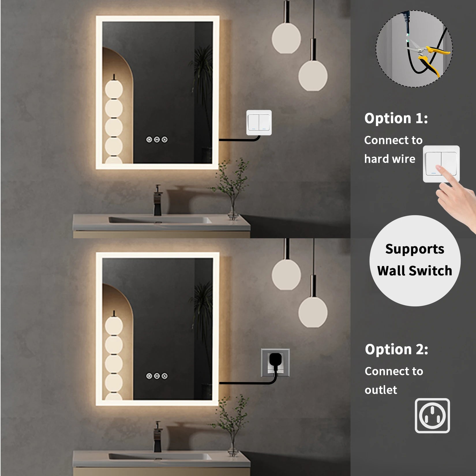 Smart Touch Button, Memory Function, vanity Mirror LED Lighted Anti-Fog Bathroom Mirror