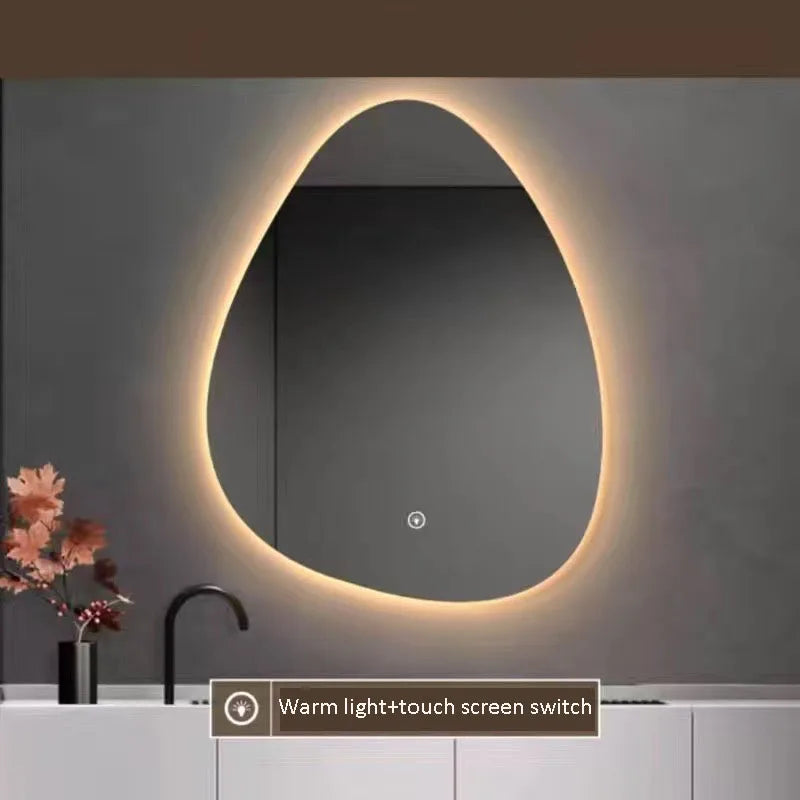 Irregular Bathroom Mirror With LED Light, Teardrop Shape Decorative Mirror, Vanity Mirror Makeup Mirror With 3 Colour LED Light, Dimmable