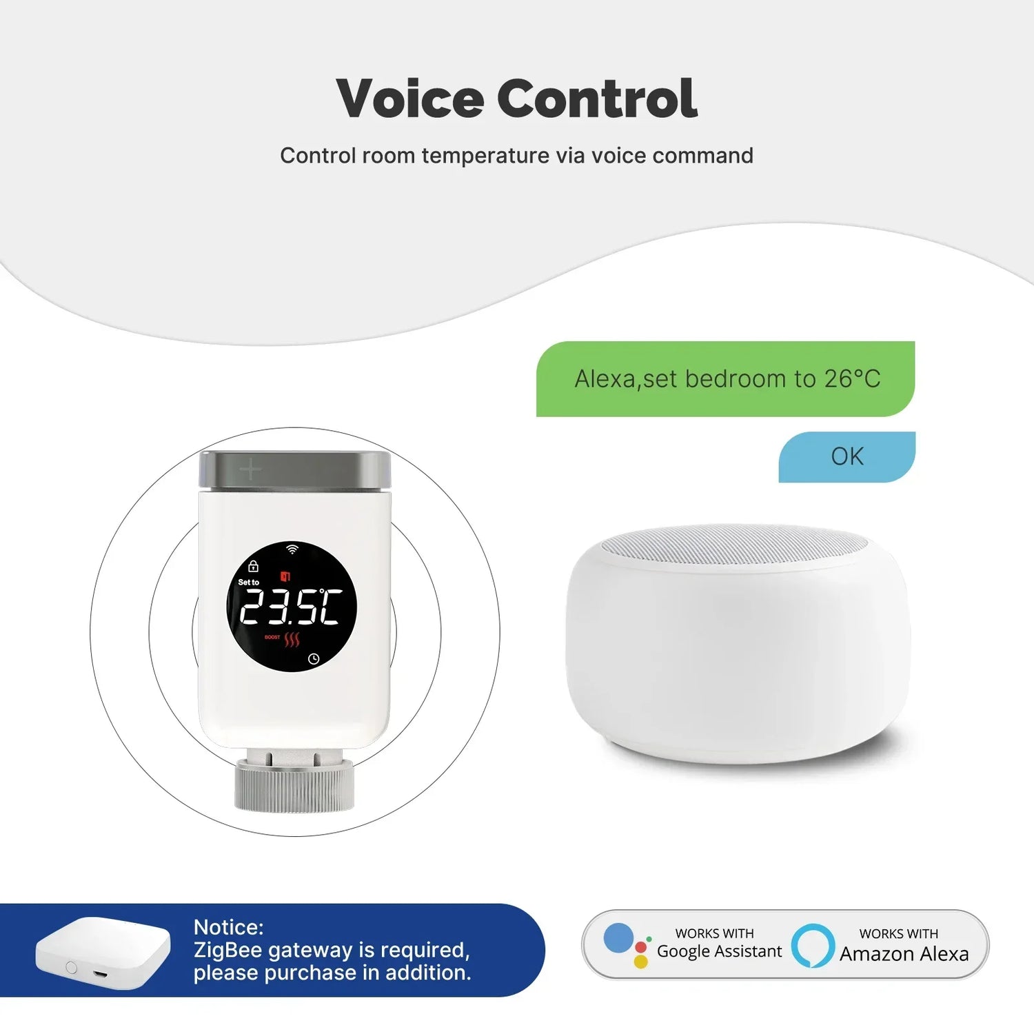 Smart Radiator Actuator TRV Programmable Thermostatic Valve App Remote Temperature Controller Alexa Google Home