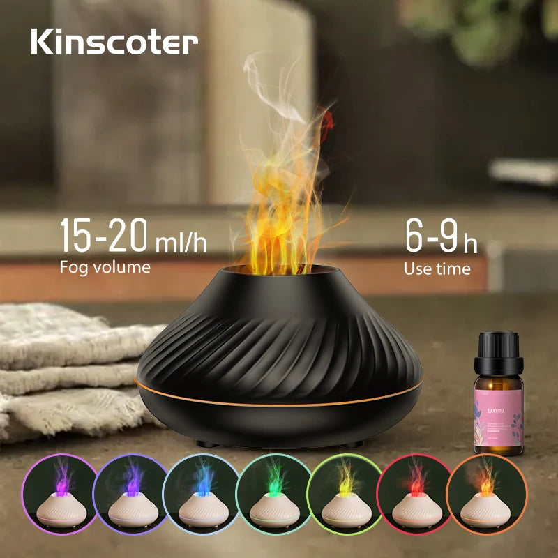 Volcanic Aroma Diffuser Essential Oil Lamp 130ml USB Portable Air Humidifier with Colour Flame Night Light (White 130ml)