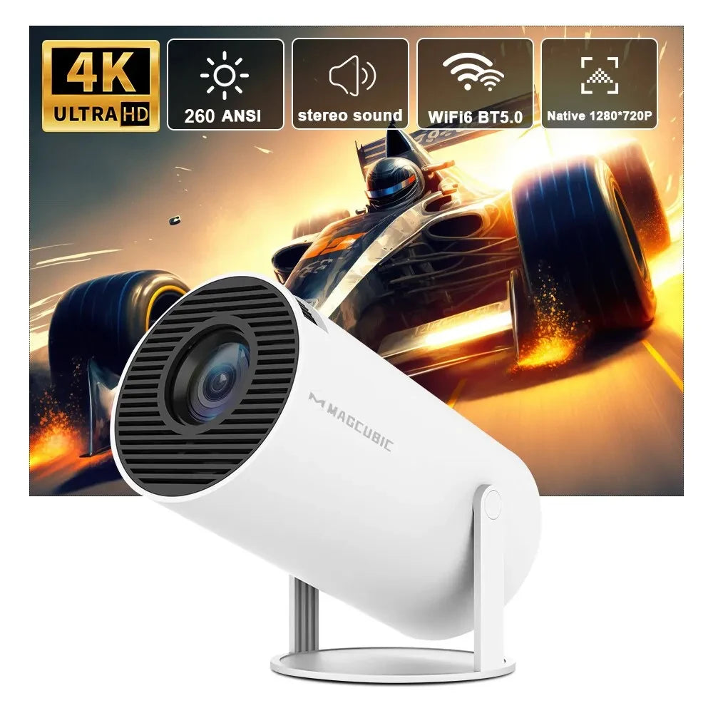 Mini Projector 4K 1080P Support, Portable Projector with WiFi6 BT 5.0 Android 11, Smart Projector Auto Horizontal Correction,180°Rotatable Outdoor Movie Projector Compatible with Phone