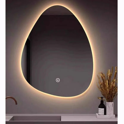 Irregular Bathroom Mirror With LED Light, Teardrop Shape Decorative Mirror, Vanity Mirror Makeup Mirror With 3 Colour LED Light, Dimmable