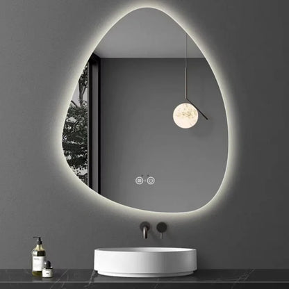 Irregular Bathroom Mirror With LED Light, Teardrop Shape Decorative Mirror, Vanity Mirror Makeup Mirror With 3 Colour LED Light, Dimmable