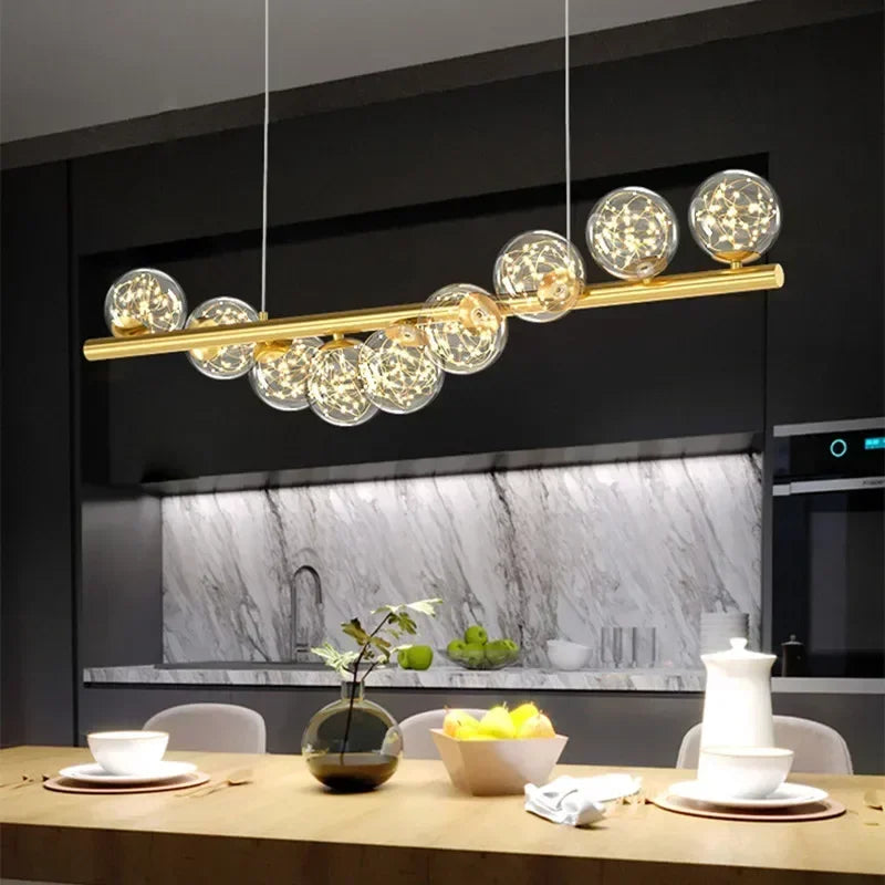 Modern LED Long Ceiling Chandelier with Glass Balls