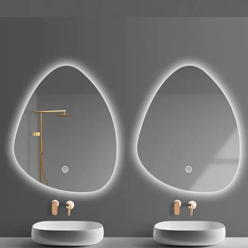 Irregular Bathroom Mirror With LED Light, Teardrop Shape Decorative Mirror, Vanity Mirror Makeup Mirror With 3 Colour LED Light, Dimmable