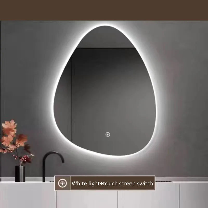 Irregular Bathroom Mirror With LED Light, Teardrop Shape Decorative Mirror, Vanity Mirror Makeup Mirror With 3 Colour LED Light, Dimmable