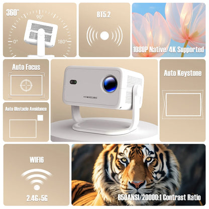 4K Projector Native 1080P Android 11 Auto Focus &amp; Keystone 4K 360° Rotate Wifi 6 BT 5.2 Airmouse Home Theatre