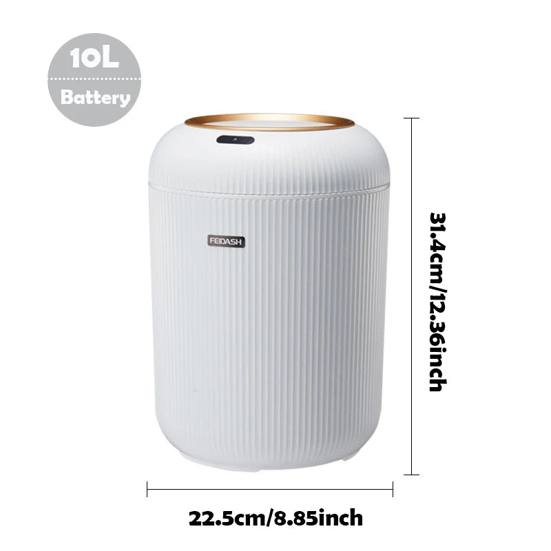 Smart Touchless Bathroom Bin with Lid, Automatic Waterproof Bedroom Bin for Bedroom Office Living Room Kitchen