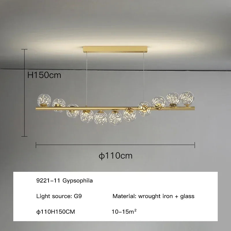 Modern LED Long Ceiling Chandelier with Glass Balls