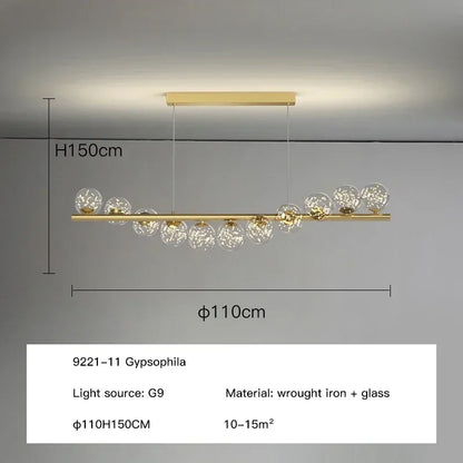 Modern LED Long Ceiling Chandelier with Glass Balls