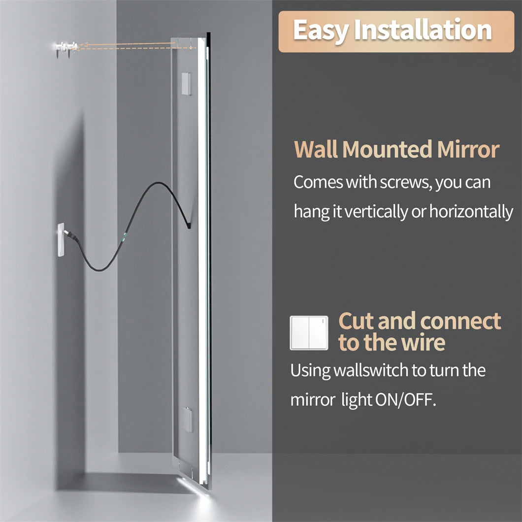 Bathroom Mirror with LED Lights with Bluetooth Dimmable 3 Colors