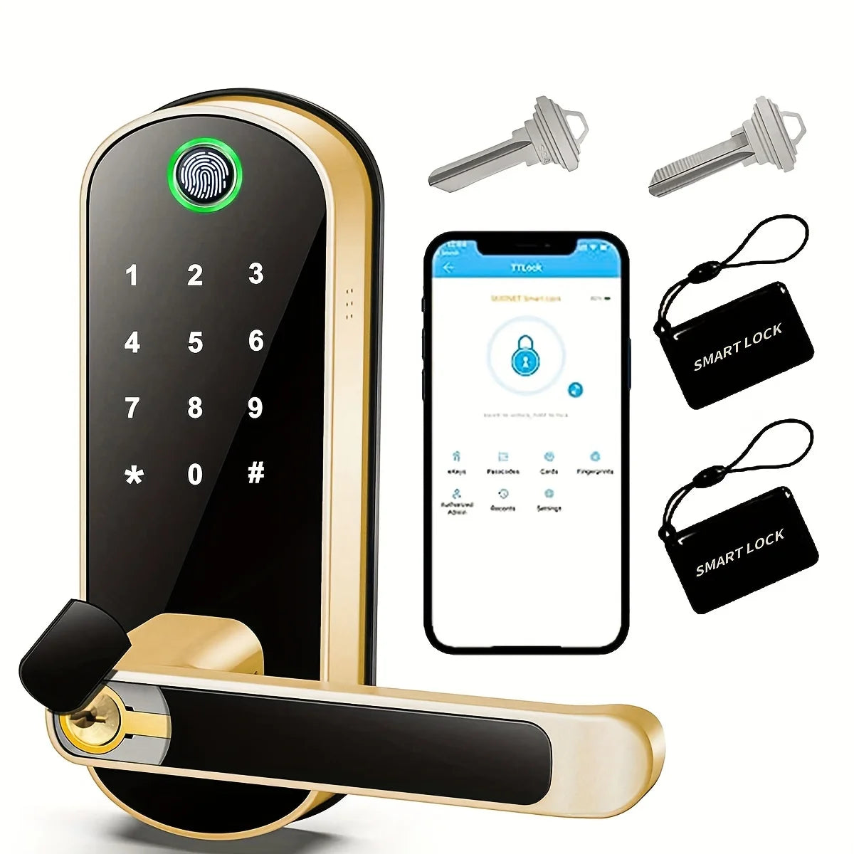 Smart Fingerprint Door Lock App Remote Control Keyless WIFI Digital Touchscreen Lock NFC IP67 Waterproof with 2 IC Cards