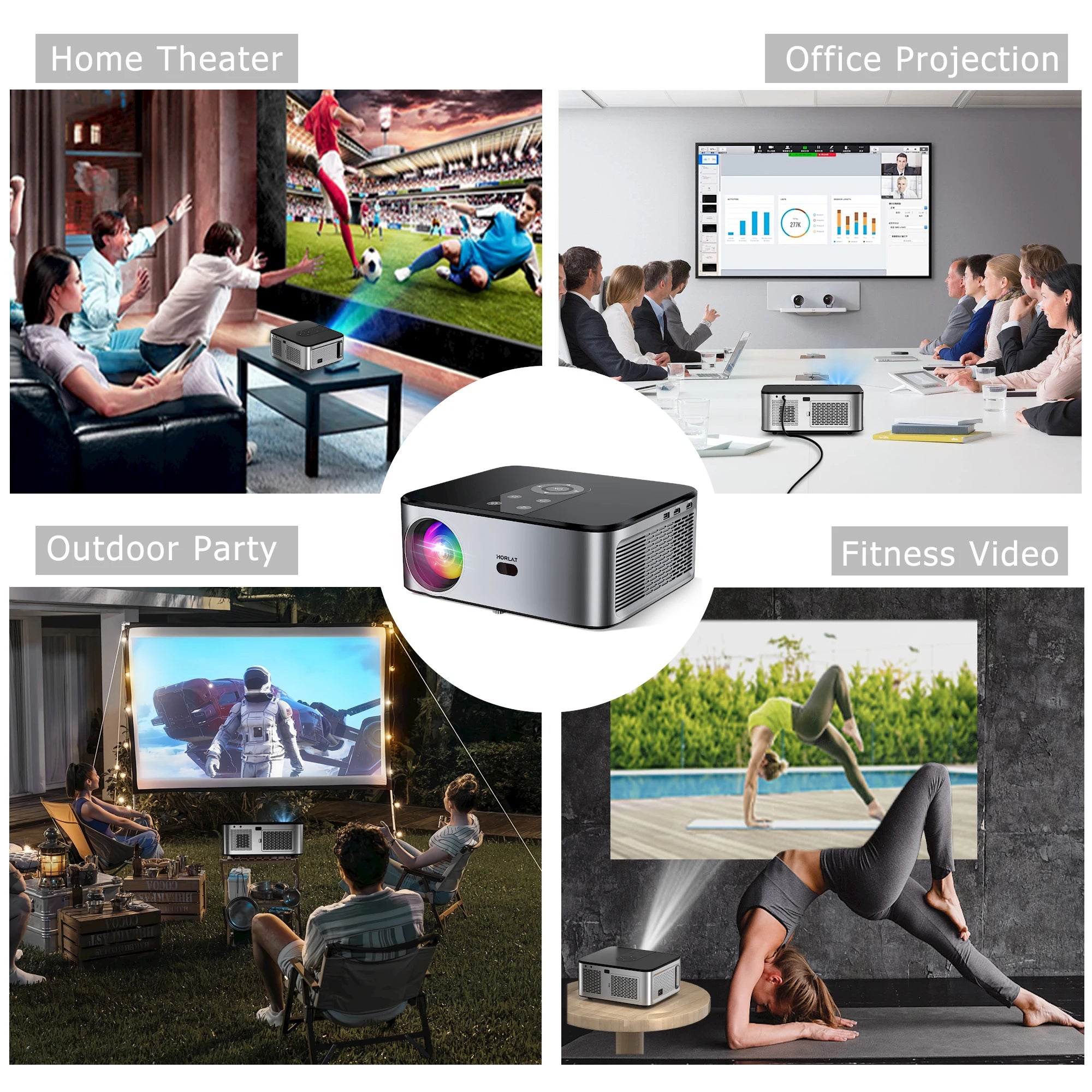 Indoor / Outdoor  4K LED Projector Full HD 1080P Video 8K Home Theatre Auto Keystone 5G WiFi Portable Projector