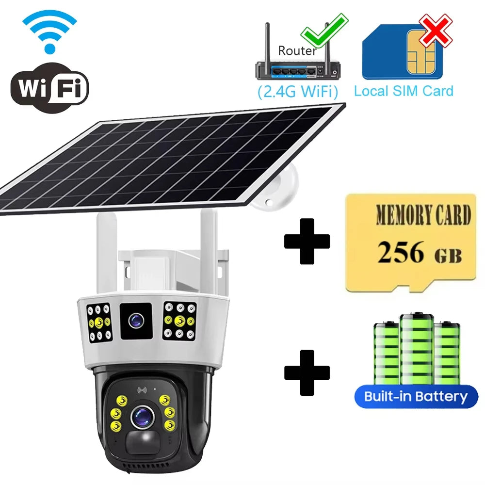 6K 12MP Solar Security Camera with 256G Card &amp; 4G SIM - Wireless Security with Night Vision