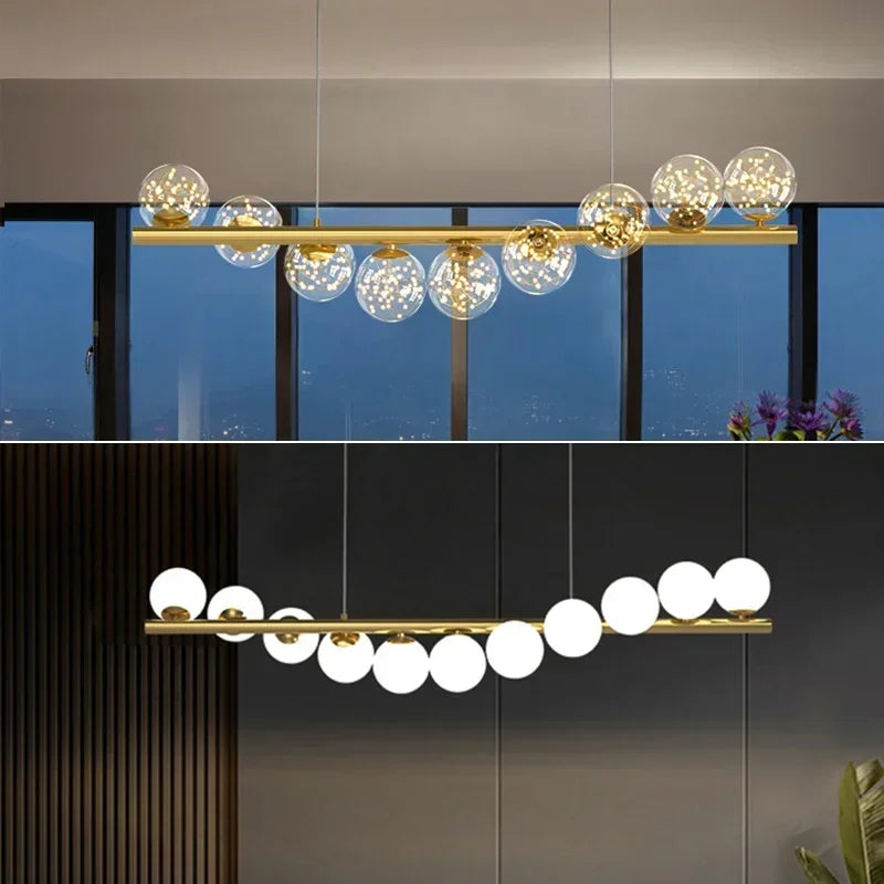 Modern LED Long Ceiling Chandelier with Glass Balls