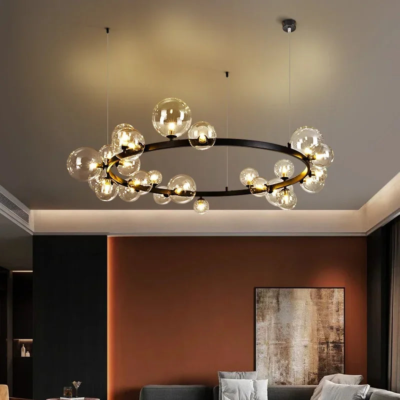 Luxury Black &amp; Gold Glass Bubble Chandelier