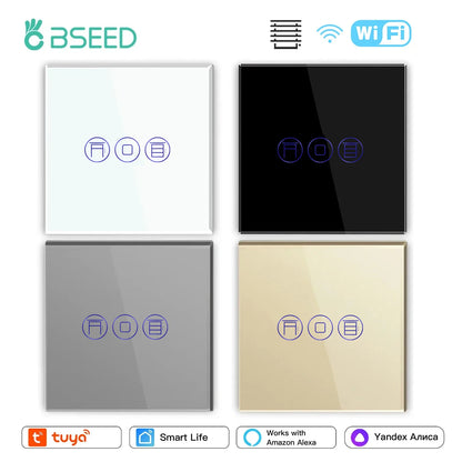 WiFi Smart Roller Shutter Switch Glass Panel Touch Sensor Wall Switches Life/Tuya APP Compatible with Alexa and Google Home Gold