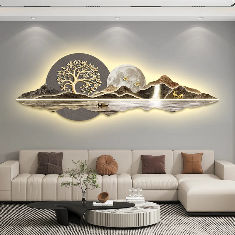 3D LED Acrylic Diamond Wall Art Panel with Metal Lamp