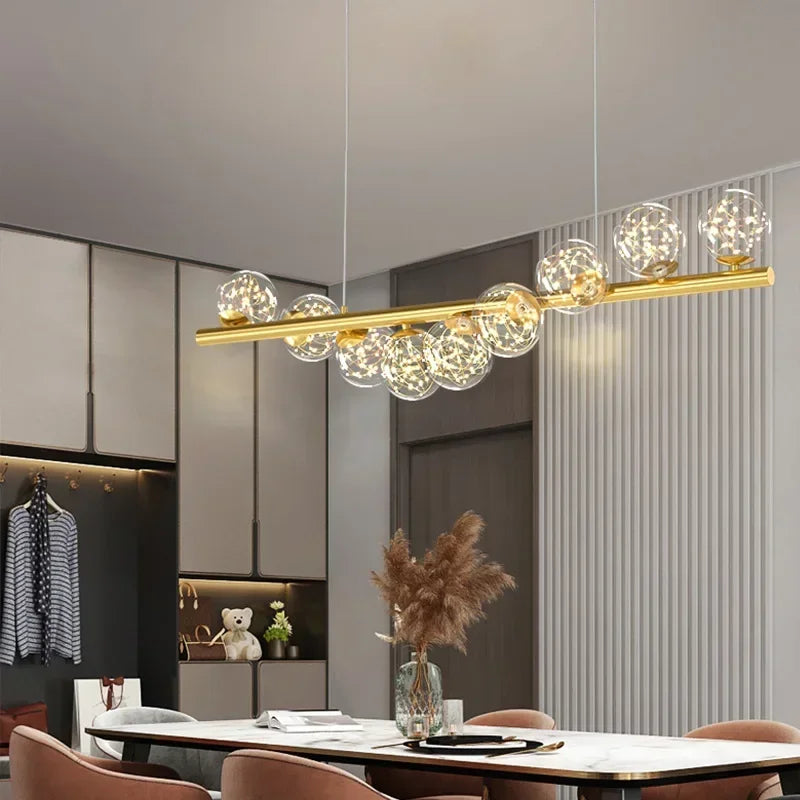 Modern LED Long Ceiling Chandelier with Glass Balls